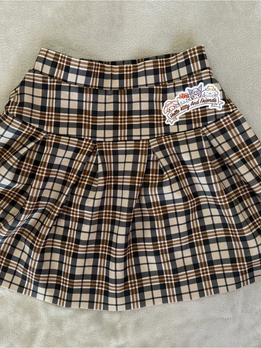 Sanrio Brown and Cream Plaid Pleated Mini Skirt